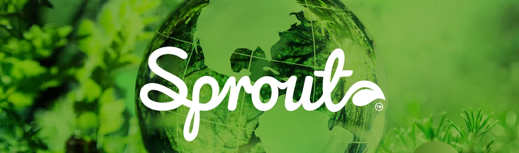 Sprout vit logo mot grön bakgrund