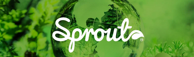 Sprout vit logo mot grön bakgrund